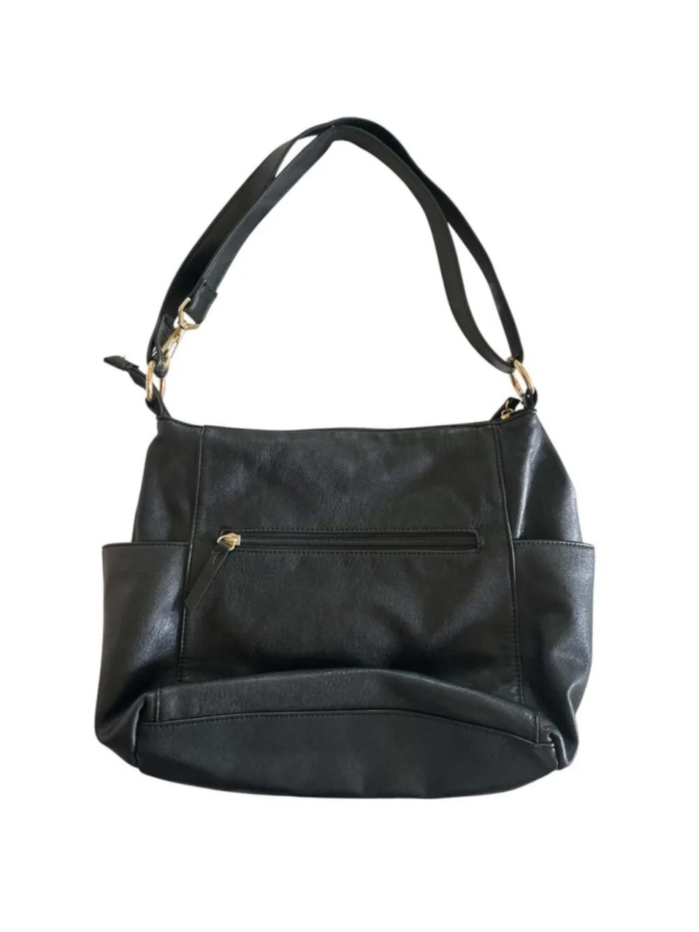 Rosetti Black Faux Leather Boho Shoulder Bag Side Pockets